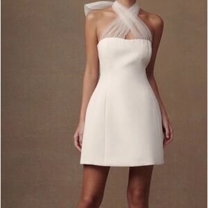 Halter neckline mesh mini dress